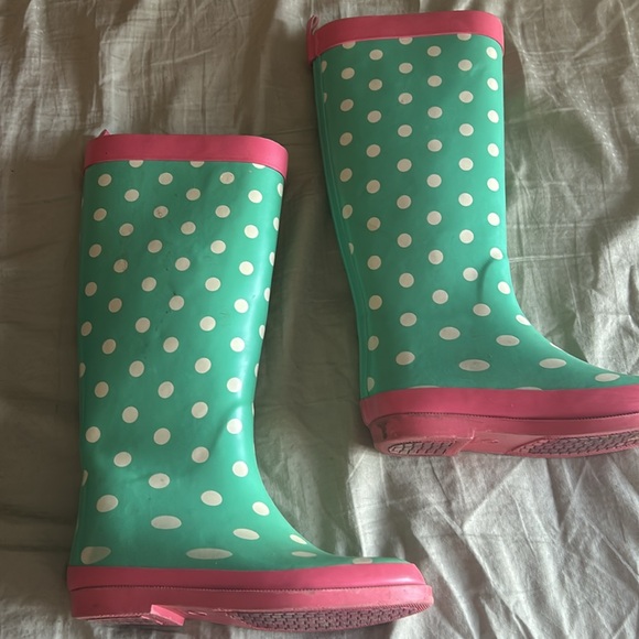Girls Green Polka Dot Wellies Rain boots - 1 - Picture 2 of 4